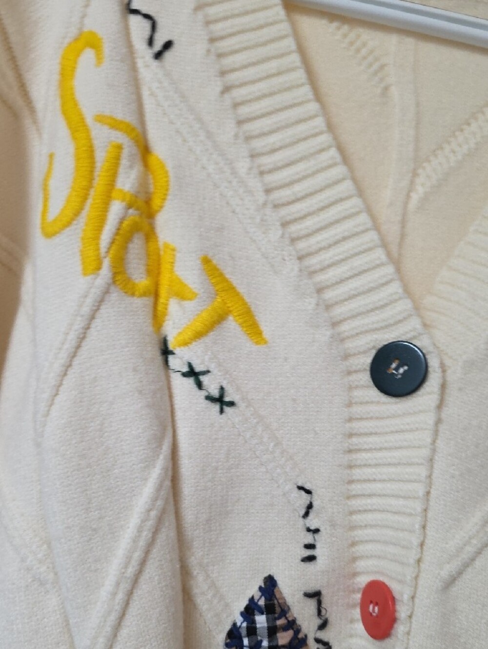 Women’s Cream Embroidered V-Neck Cardigan Sweater - Picture 3 of 6